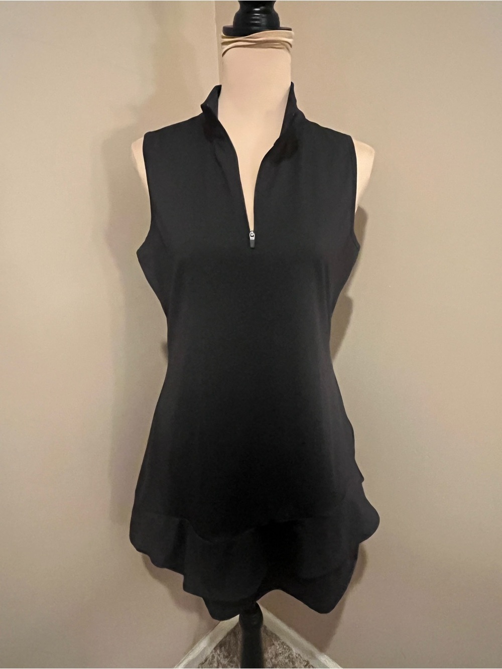 GRADUAL Black Sleeveless Zip-Front Tennis Dress, size L